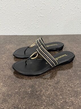 Toscanella Black Beaded Thong Sandals - Size 8.5 Elegant Resortwear